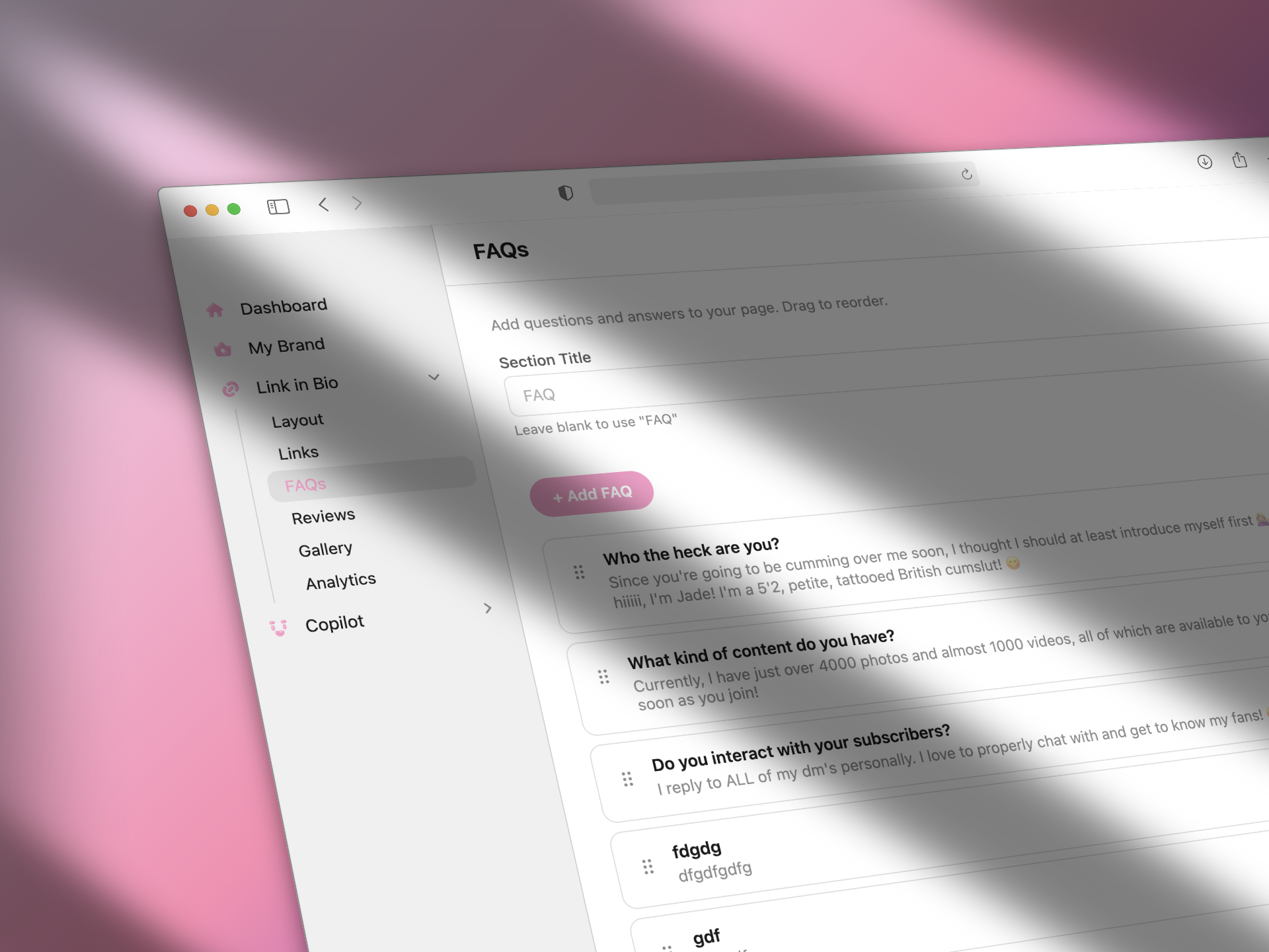 Profile page preview